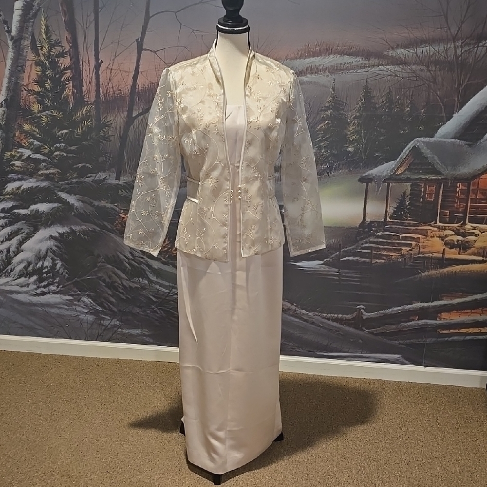 Ever Beauty Long Dress with Sheer Embroidered Jacket
